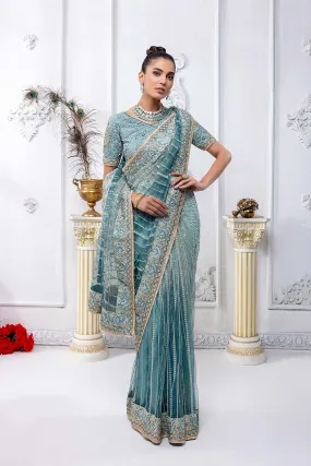 3 Pc Embroidered Raw Silk Saree STM22-03