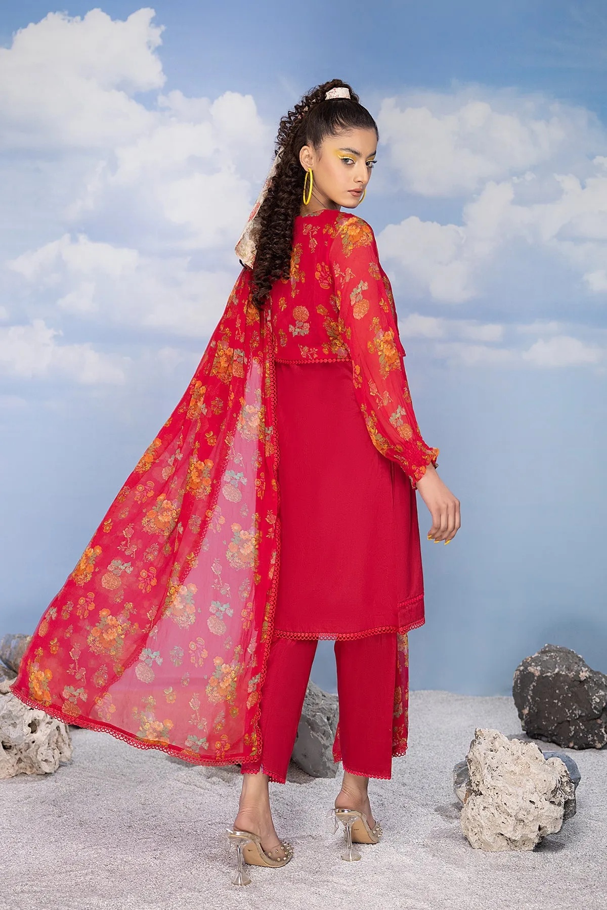 4-Pc Chiffon Jacket With Cotton Inner Chiffon Dupatta and Cotton Trouser CPV23-04