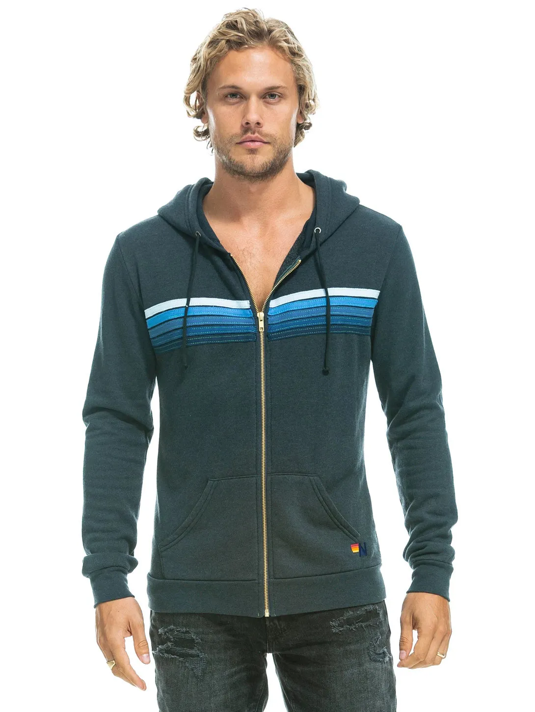 5 Stripe Hoodie - Charcoal Blue Stripes