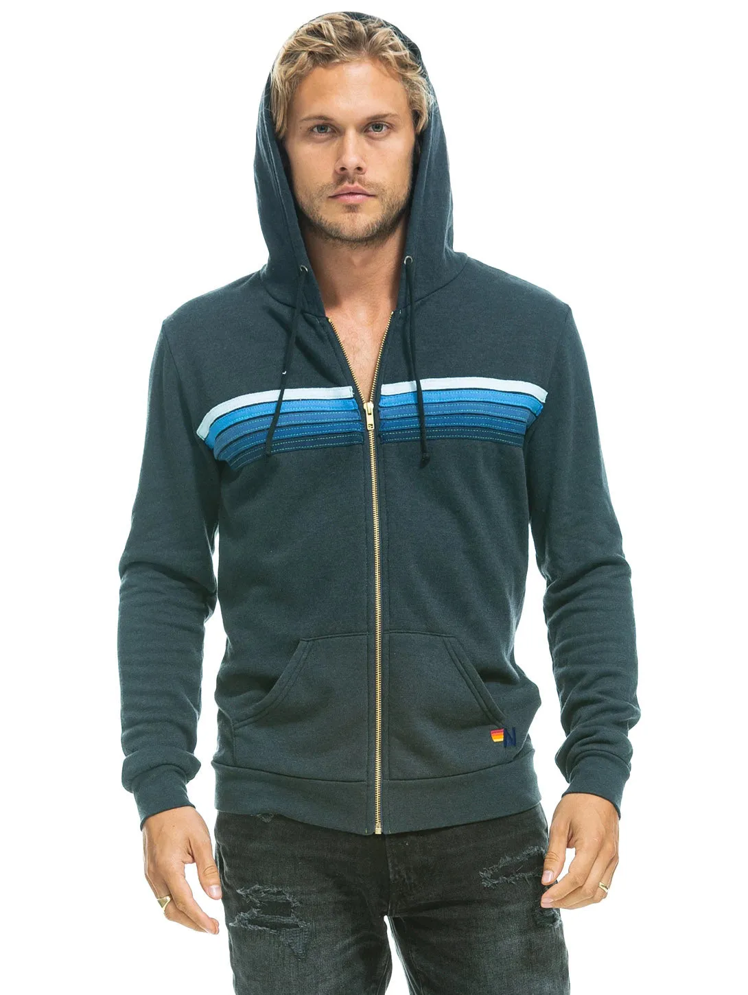 5 Stripe Hoodie - Charcoal Blue Stripes