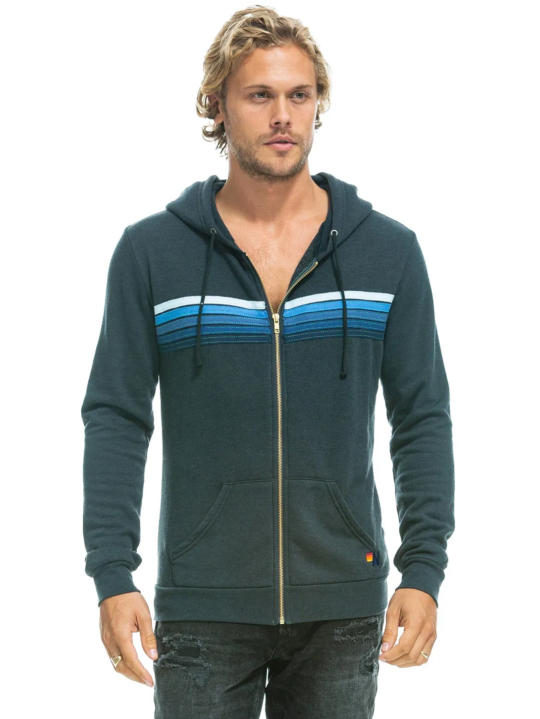 5 Stripe Hoodie - Charcoal Blue Stripes