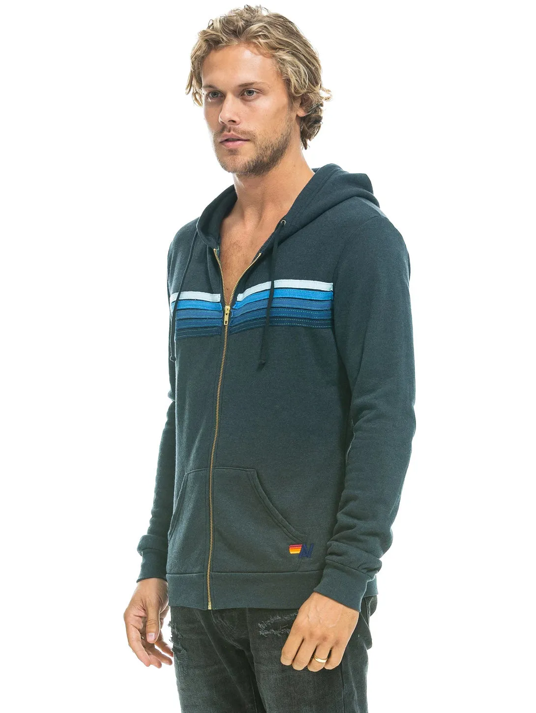 5 Stripe Hoodie - Charcoal Blue Stripes