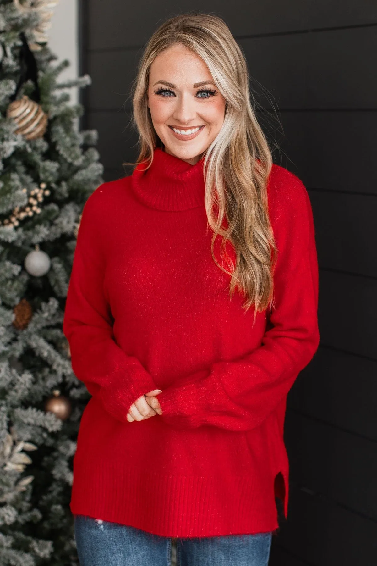 Autumn Splendor Turtle Neck Sweater- Red