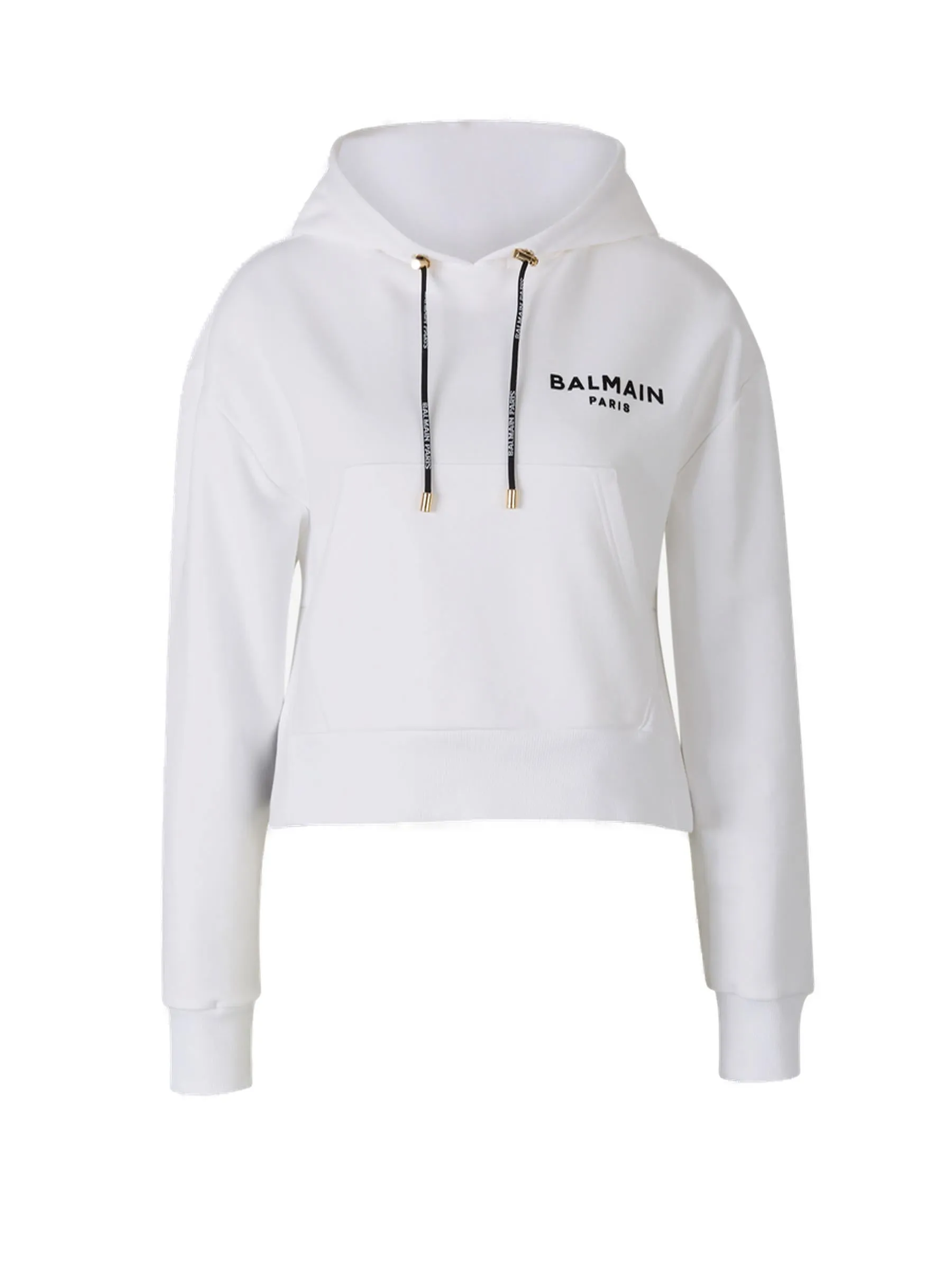 Balmain Logo Printed Drawstring Cropped Hoodie