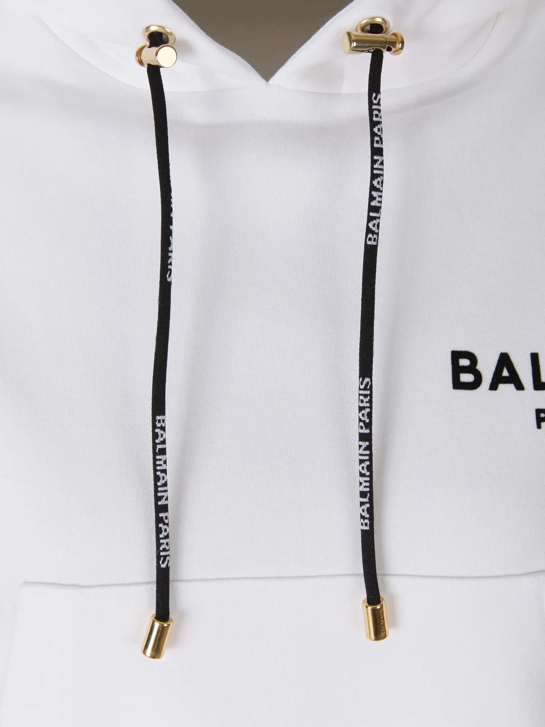 Balmain Logo Printed Drawstring Cropped Hoodie