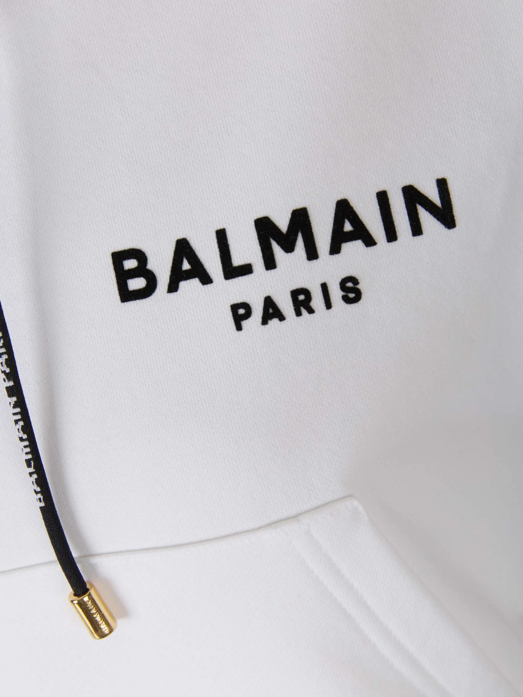 Balmain Logo Printed Drawstring Cropped Hoodie