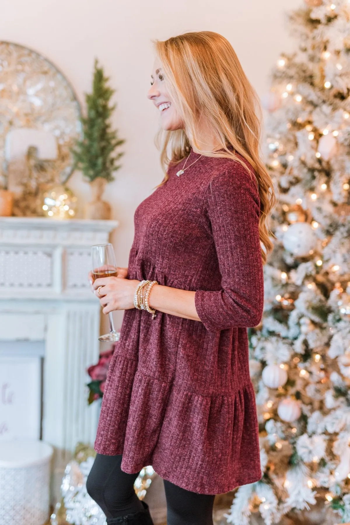 Best Wishes Babydoll Sweater Dress- Wine