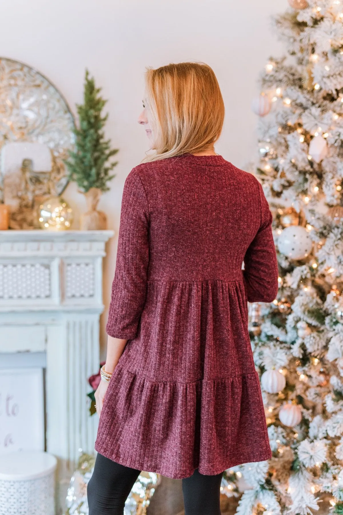 Best Wishes Babydoll Sweater Dress- Wine