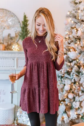 Best Wishes Babydoll Sweater Dress- Wine