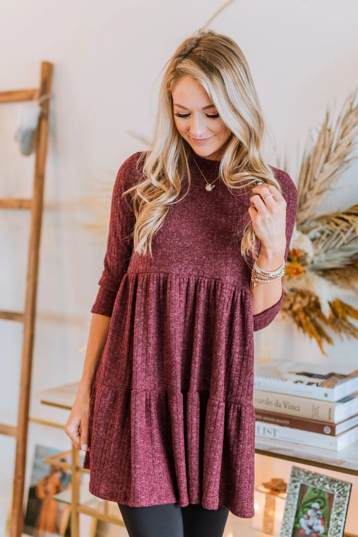 Best Wishes Babydoll Sweater Dress- Wine