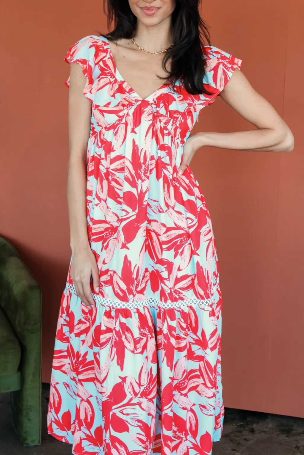 Birds of Paradise Flutter Sleeve Maxi Dress