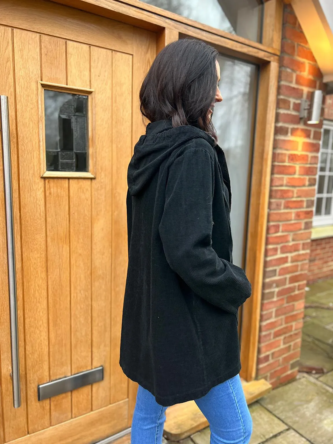 Black Corduroy Hooded Jacket Fiona