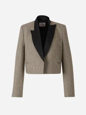 Blazer Cropped Motivo Cuadro Escoces