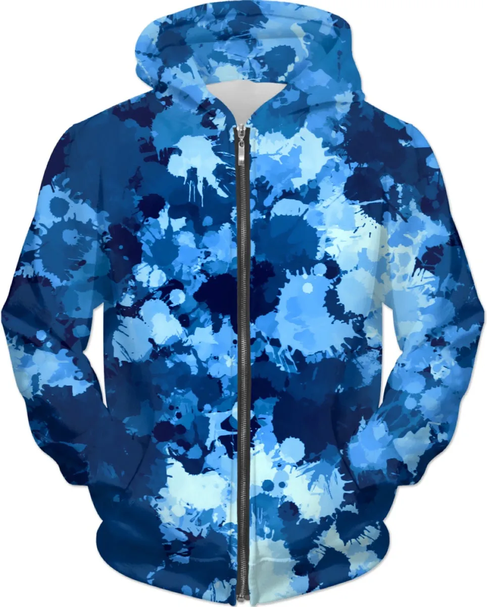 Blue Paint Splatter Zip-Up Hoodie