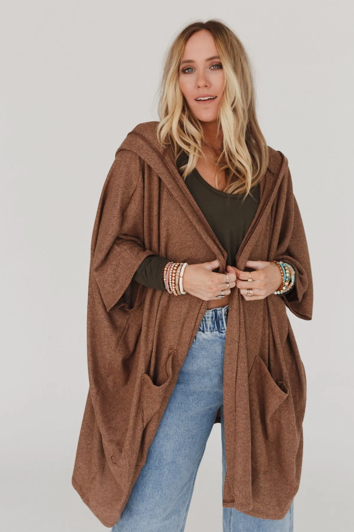 Boho Essential Hooded Ribbed Sweater - Latte