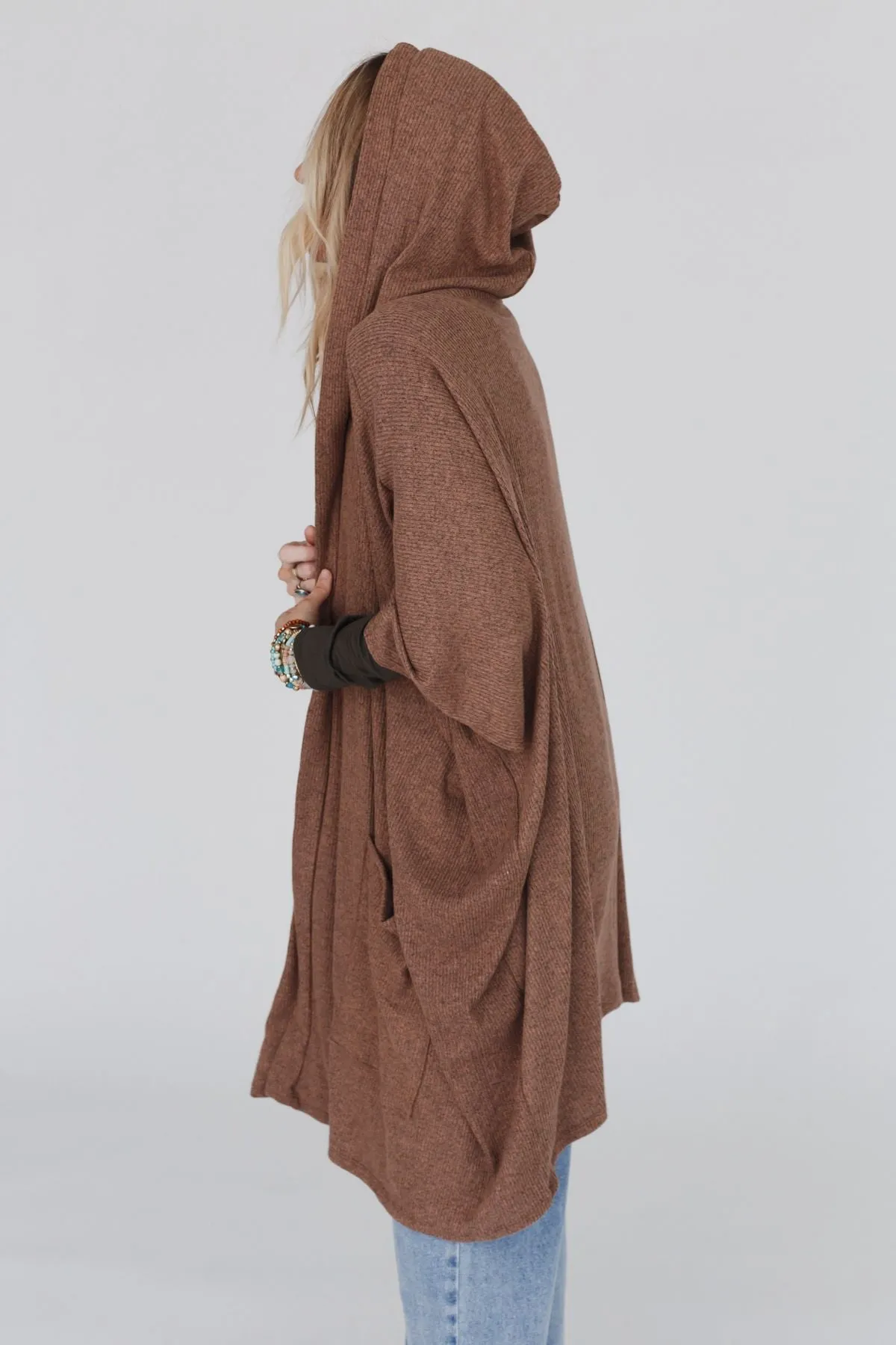 Boho Essential Hooded Ribbed Sweater - Latte