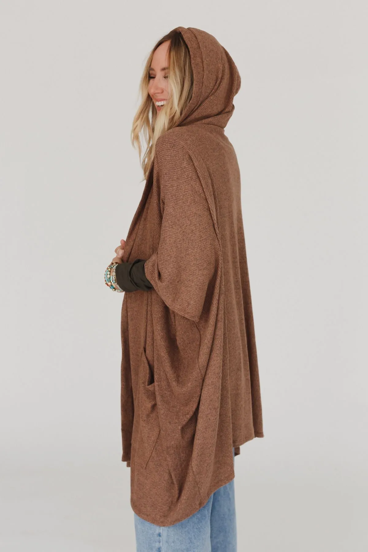 Boho Essential Hooded Ribbed Sweater - Latte