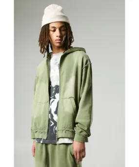 boohoo Mens Oversized Boxy Spray Washed Zip Through Hoodie