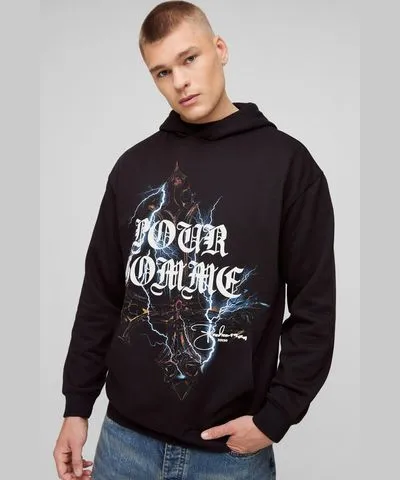 boohoo Mens Oversized Pour Homme Gothic Graphic Hoodie