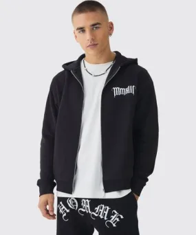 boohoo Mens Zip Through Gothic Skull Print Hoodie