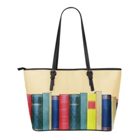 Book spine leather tote bag