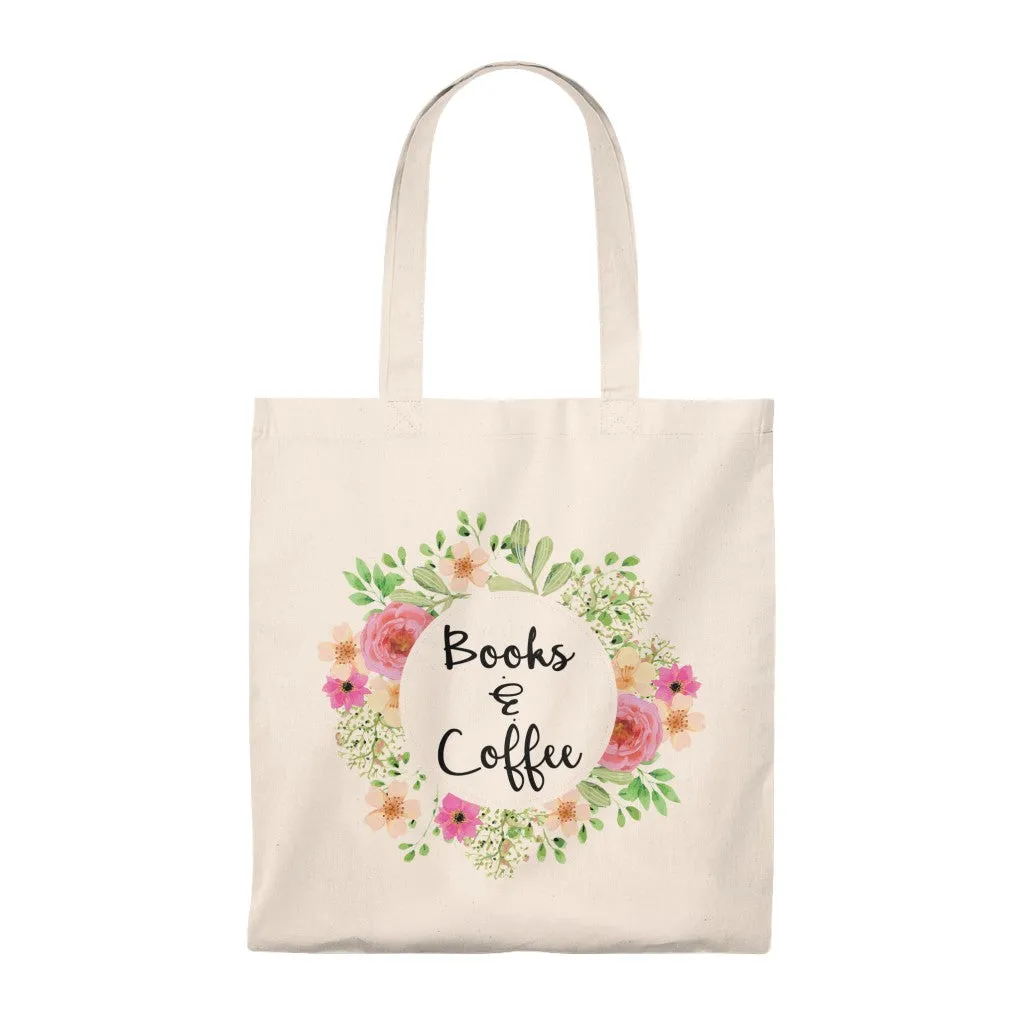 Books & Coffee Floral Canvas Tote Bag - Vintage style