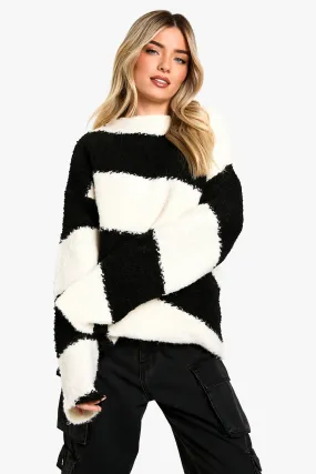 Borg Diagonal Stripe Slouchy Knitted Sweater