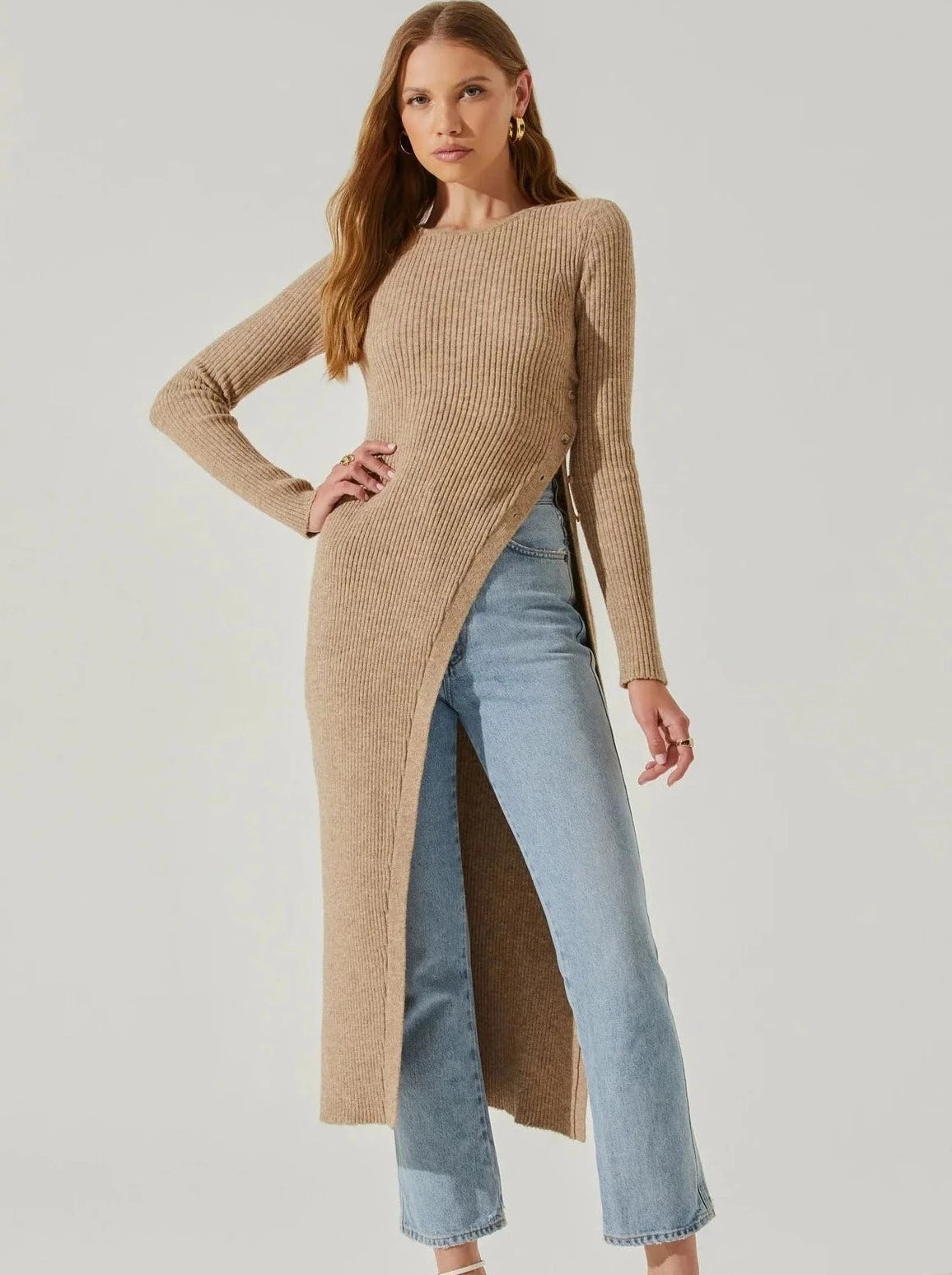 BRAY RIBBED KNIT HIGH SLIT SWEATER