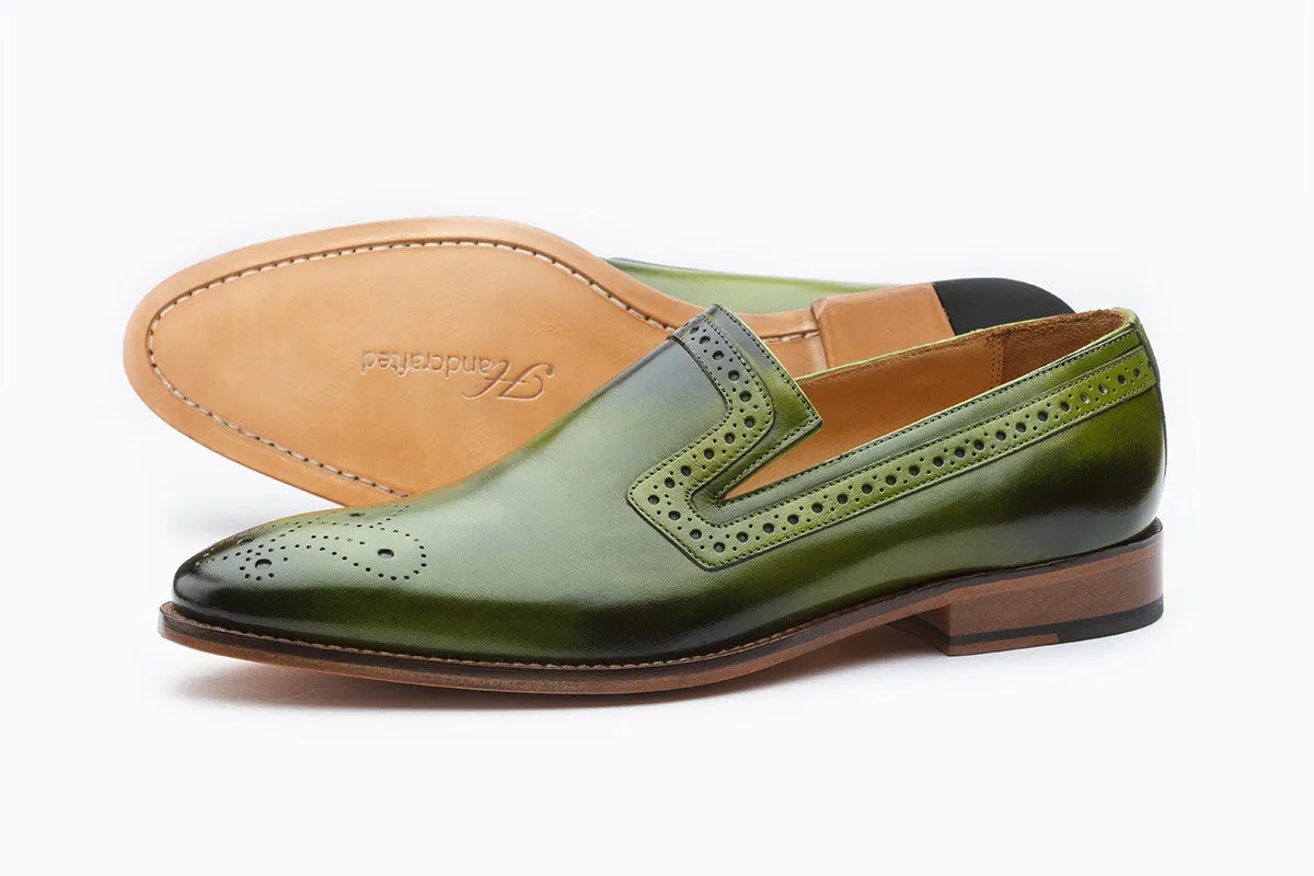 BROGUE LOAFER WITH MEDALLION –LIGHT GREEN