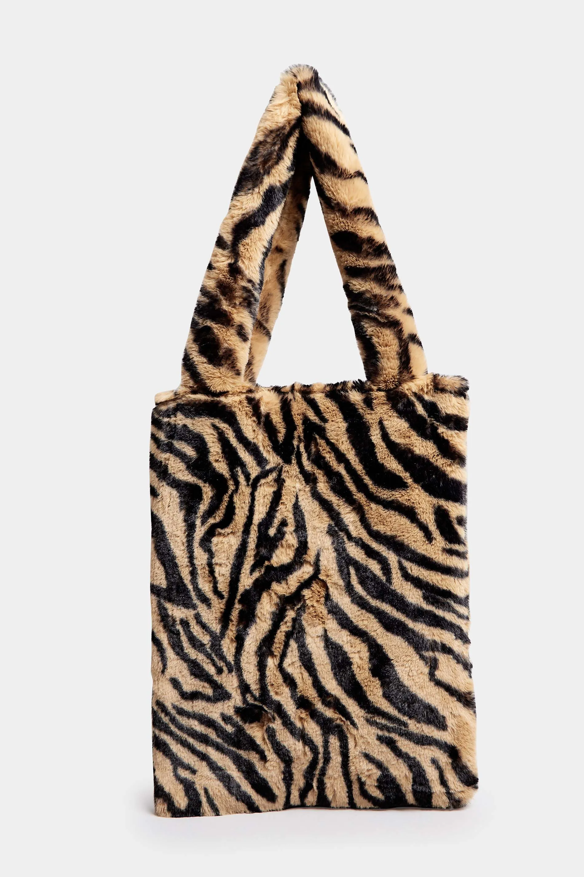 Brown Zebra Print Faux Fur Tote Bag