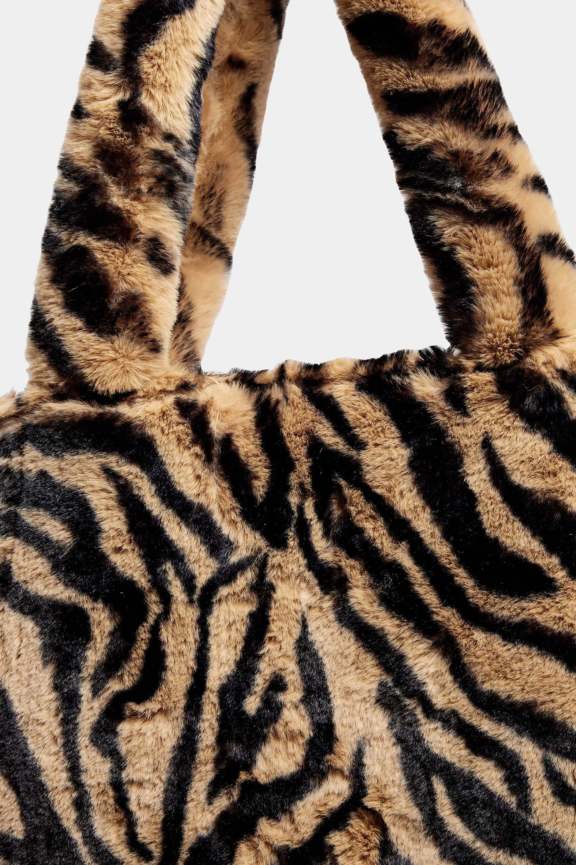 Brown Zebra Print Faux Fur Tote Bag