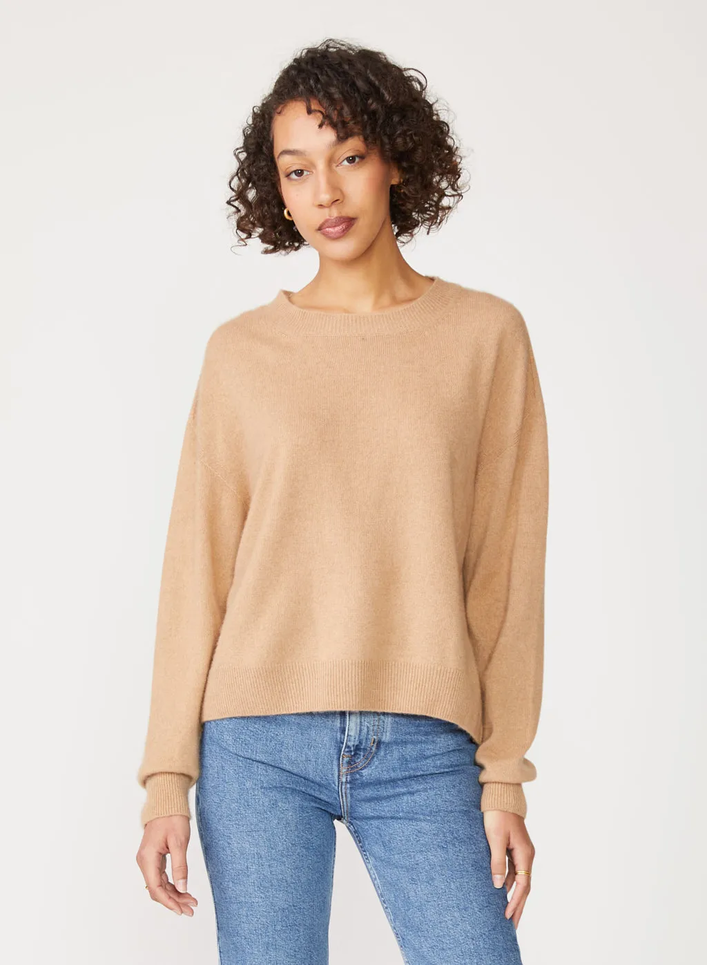 Brushed Cashmere Crew Sweater in Camel