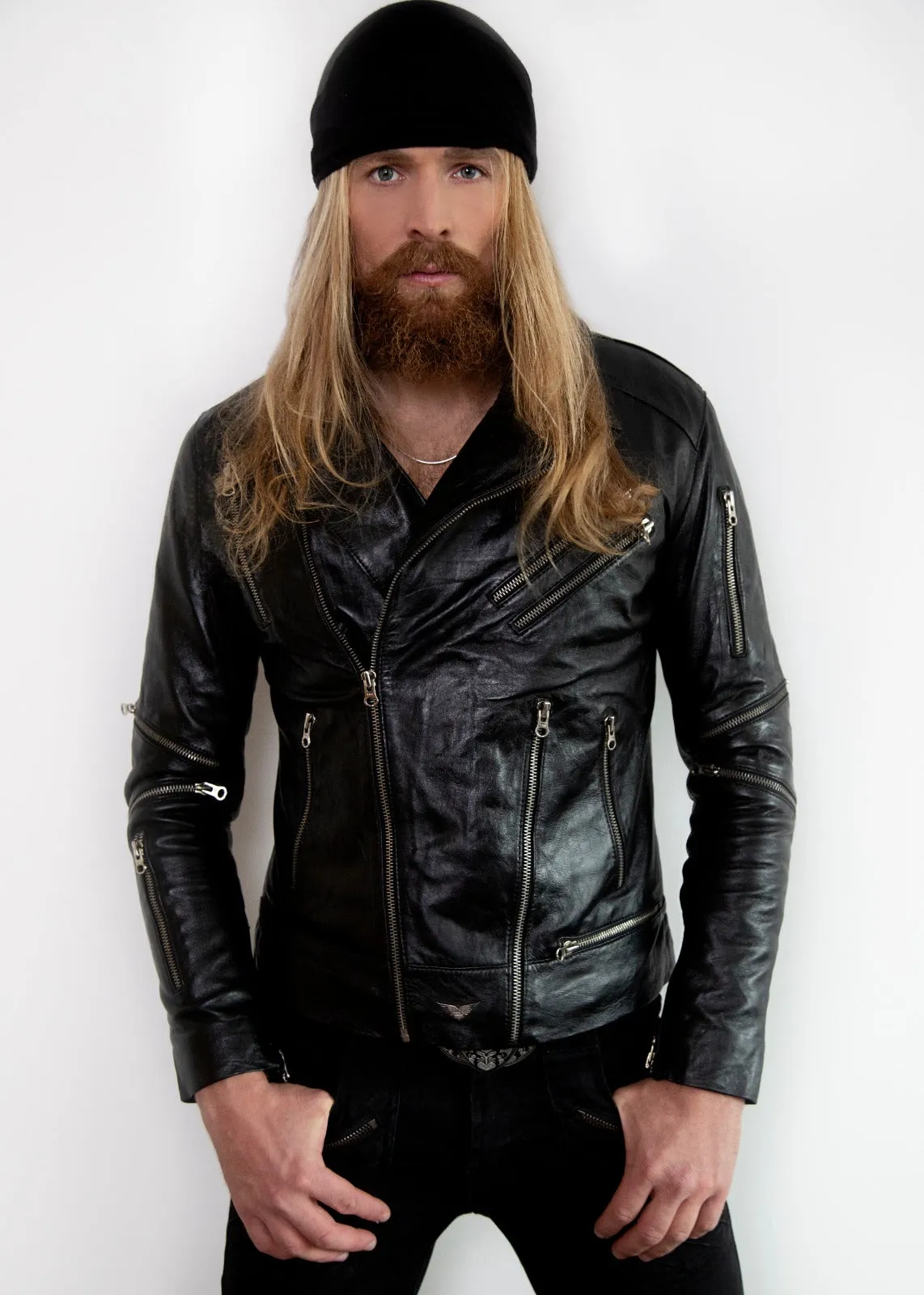 Buy Mens All Over Zippers Black Biker Jacket | LucaJackets