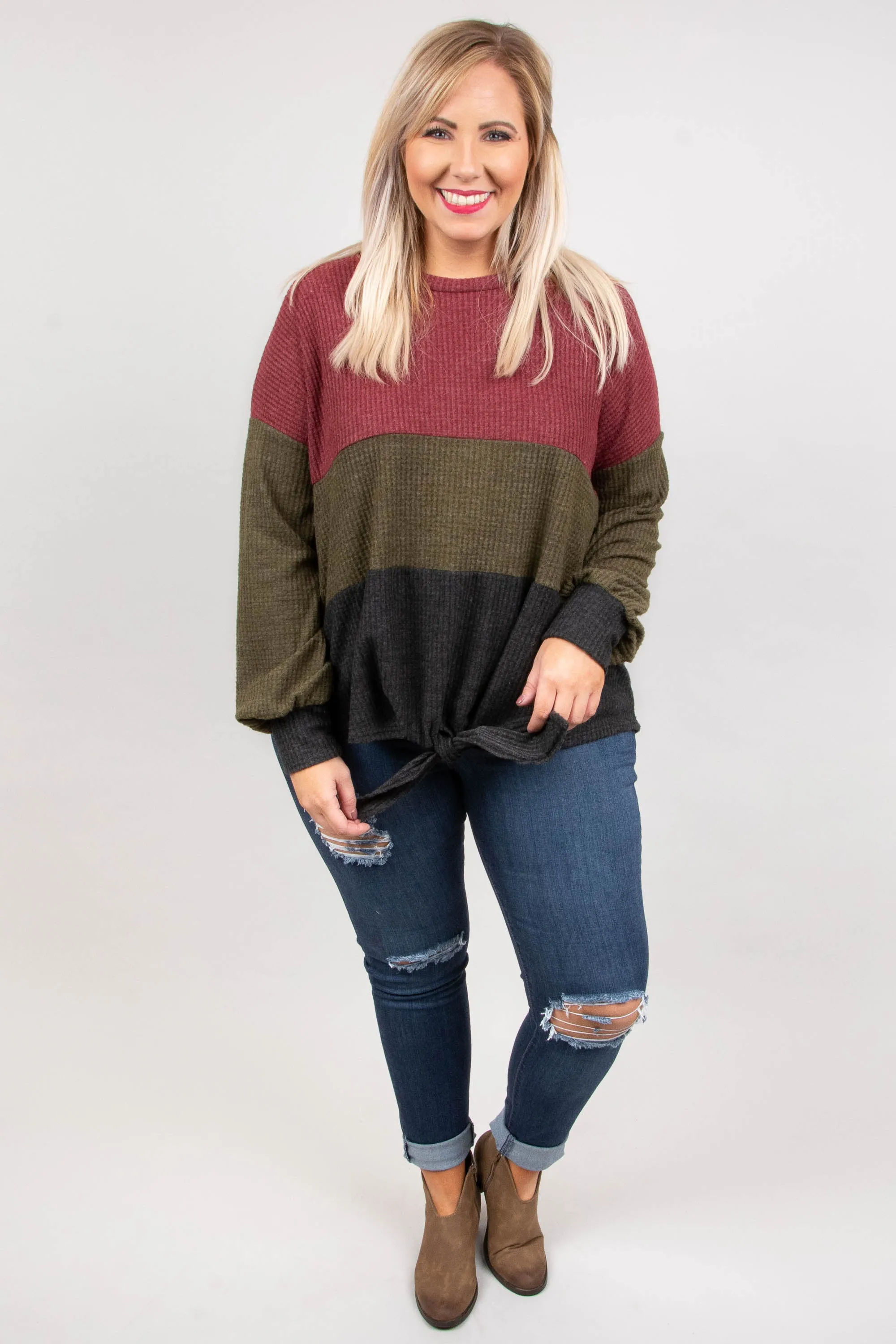 By The Book Sweater, Burgundy-Olive