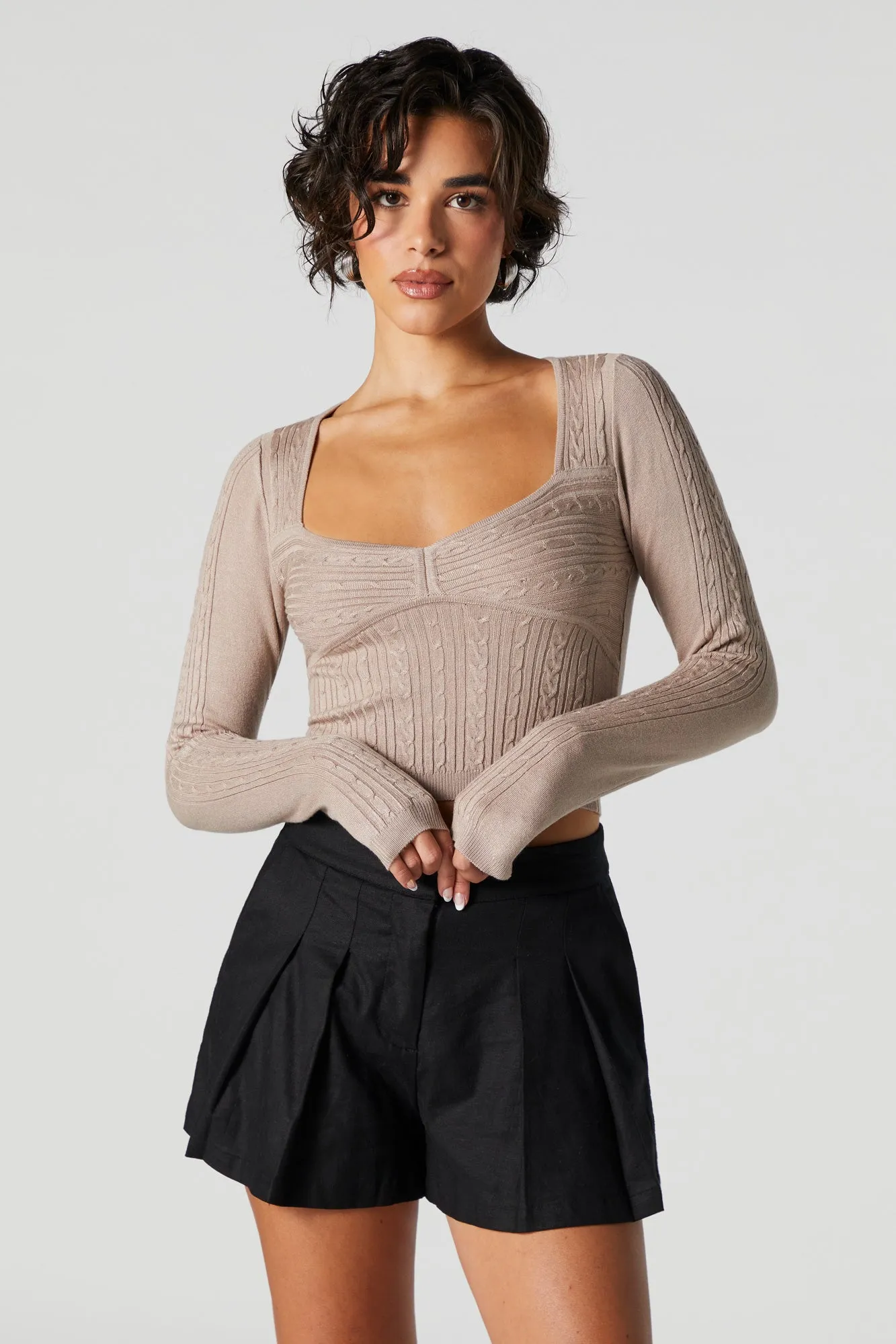 Cable Knit Long Sleeve Sweater Top