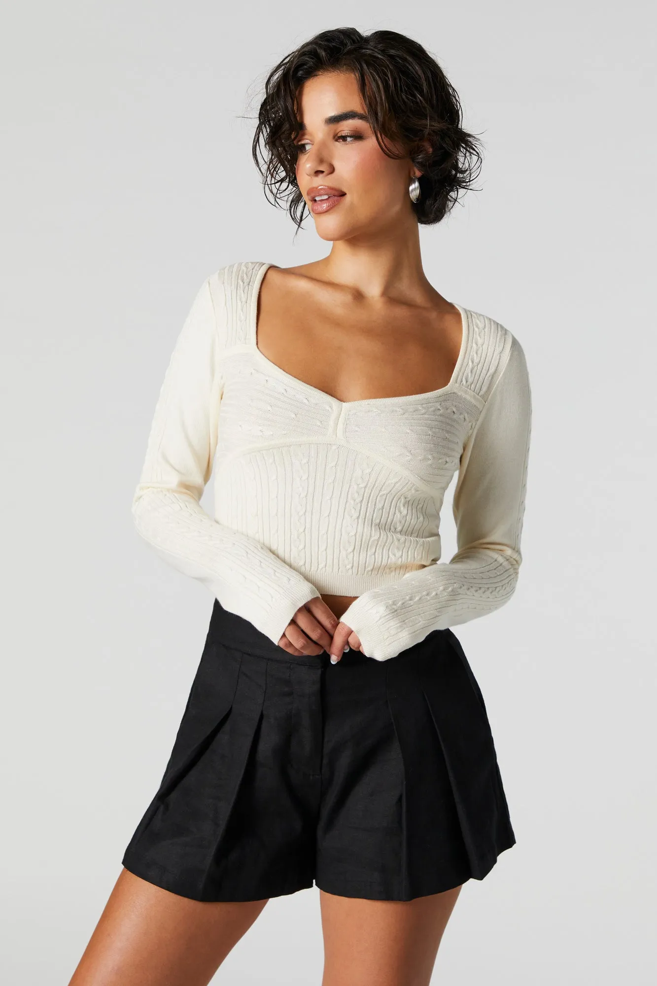 Cable Knit Long Sleeve Sweater Top