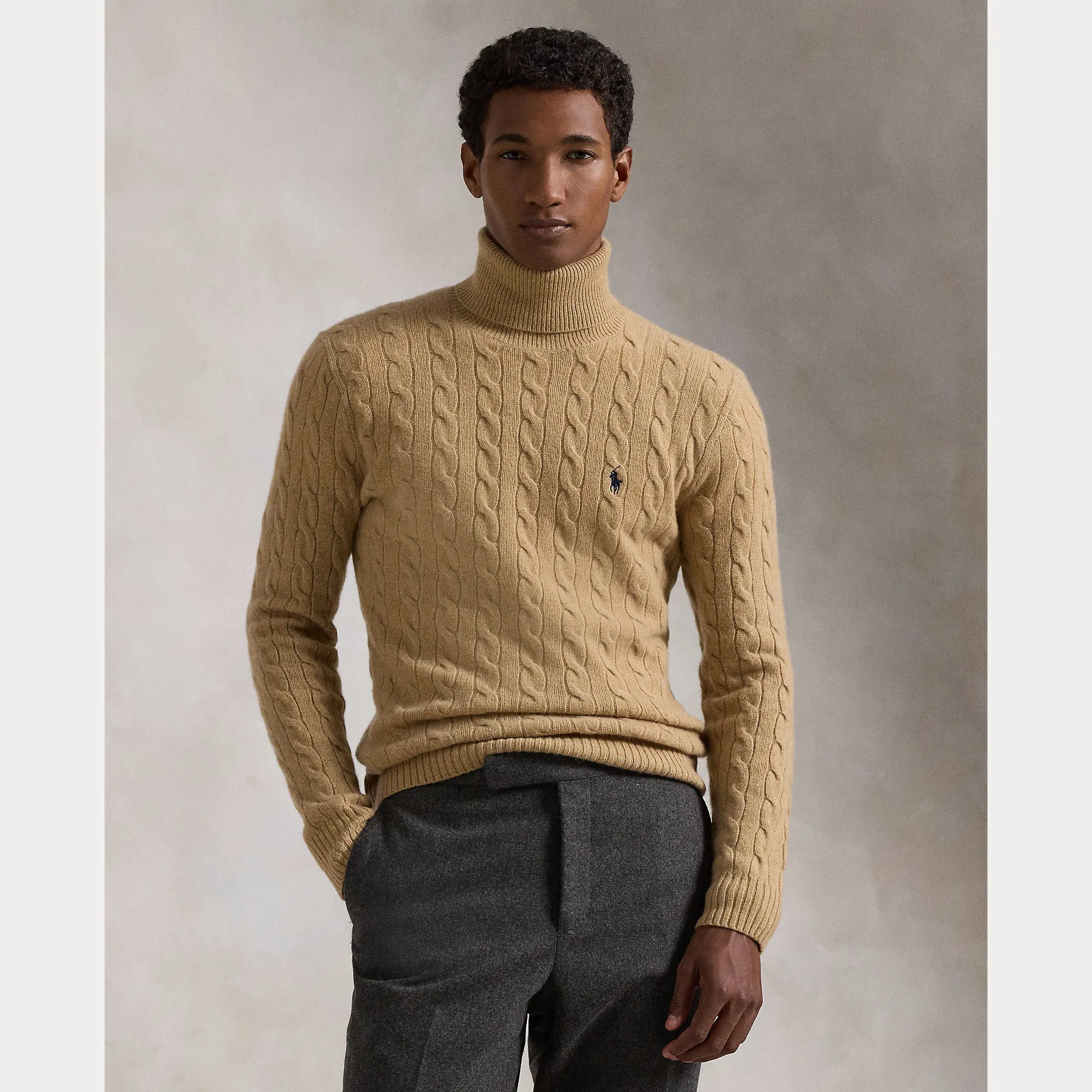 CABLE WOOL-CASHMERE TURTLENECK SWEATER