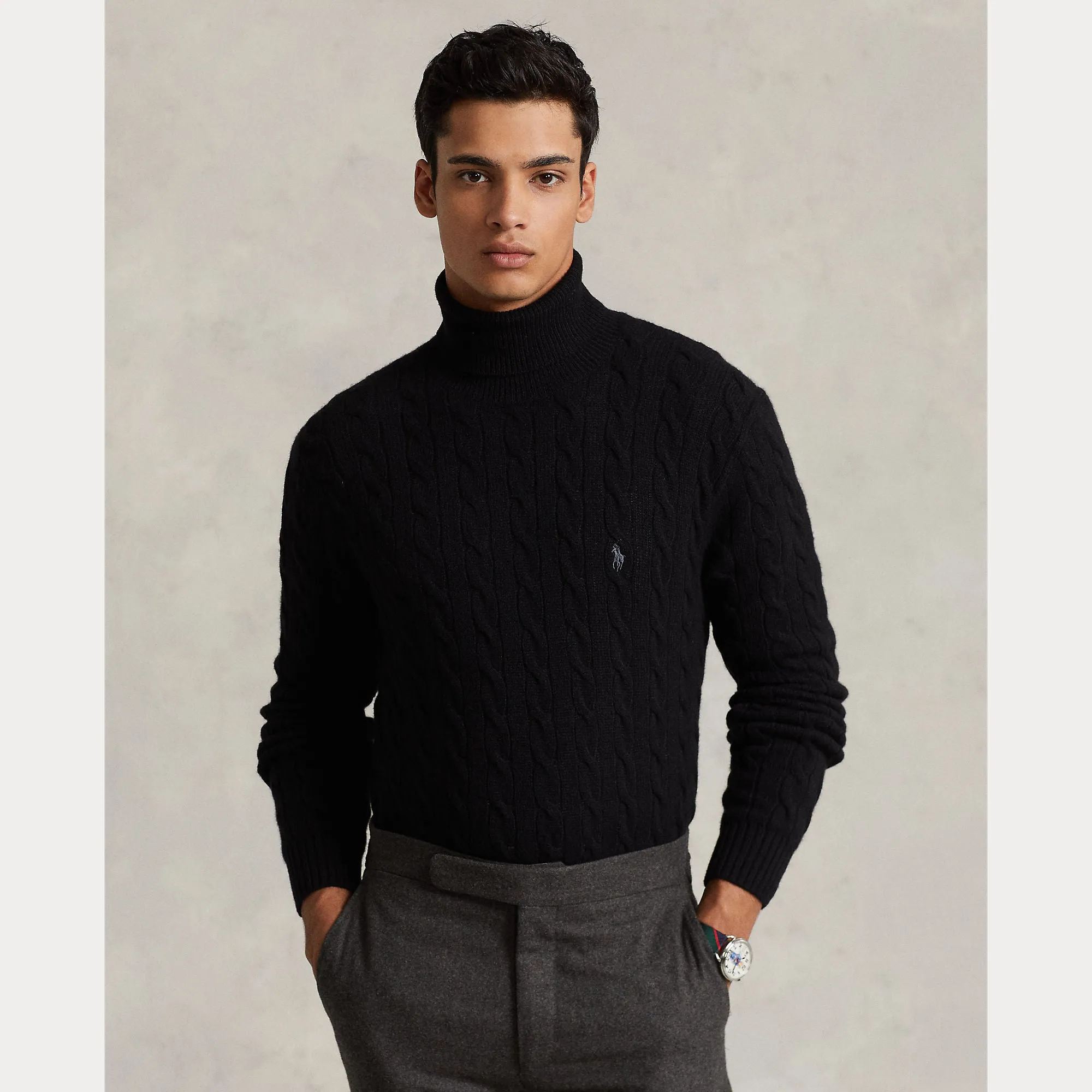 CABLE WOOL-CASHMERE TURTLENECK SWEATER