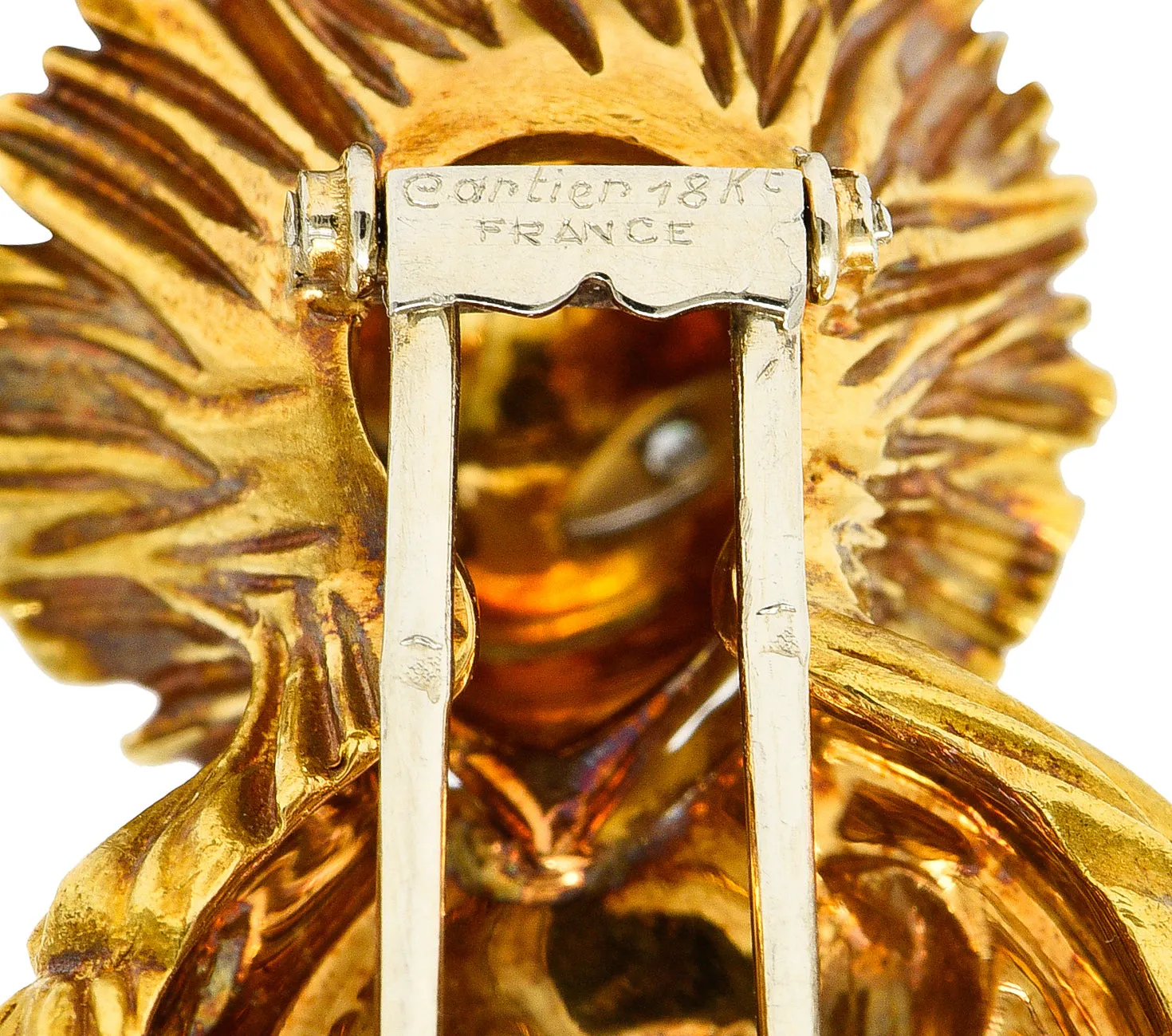 Cartier France 1960's Diamond Platinum 18 Karat Yellow Gold Fisherman Vintage Brooch