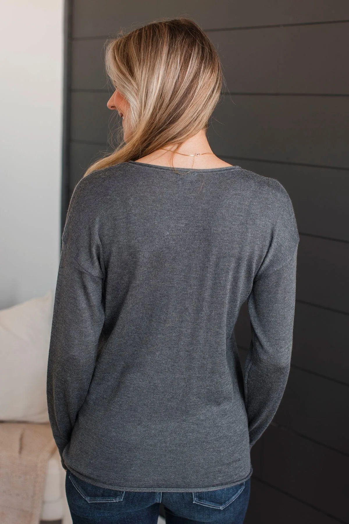 Catching Looks V-Neck Sweater- Charcoal