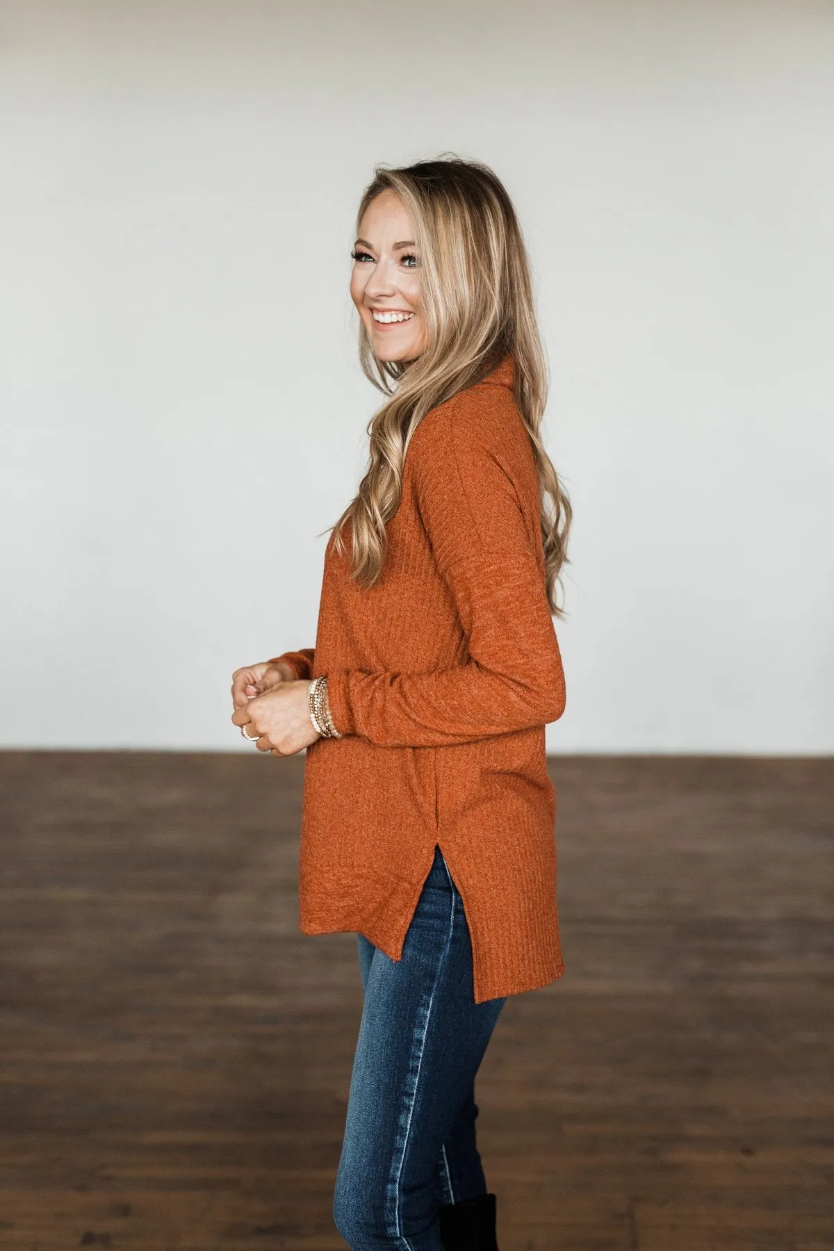 Cherishing Moments Turtle Neck Sweater- Cinnamon