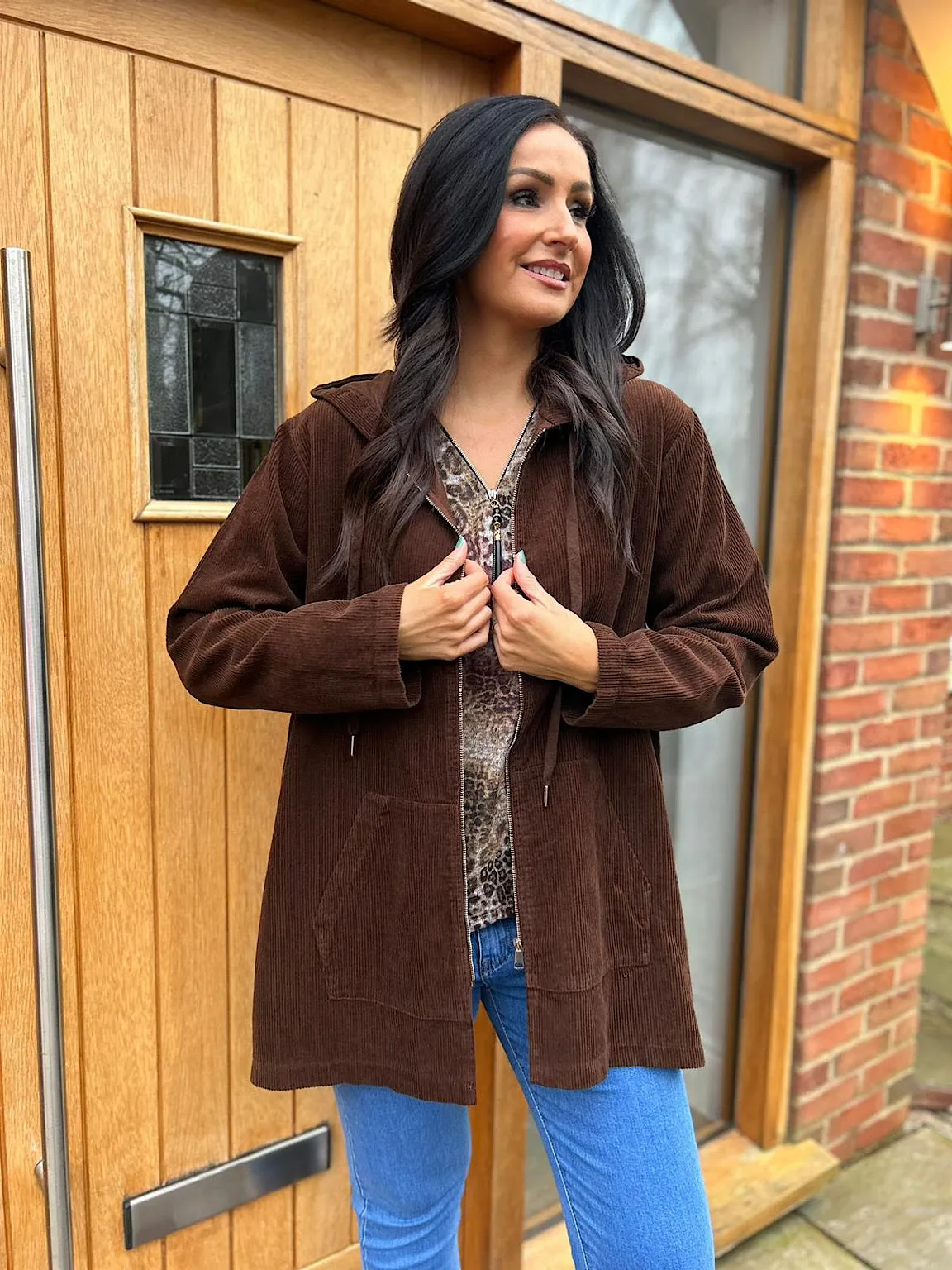 Chocolate Corduroy Hooded Jacket Fiona