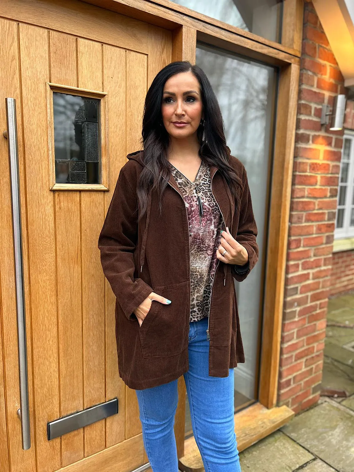 Chocolate Corduroy Hooded Jacket Fiona