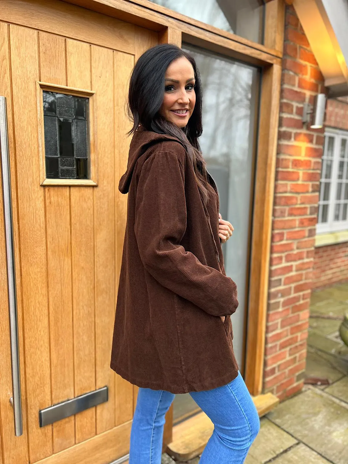 Chocolate Corduroy Hooded Jacket Fiona