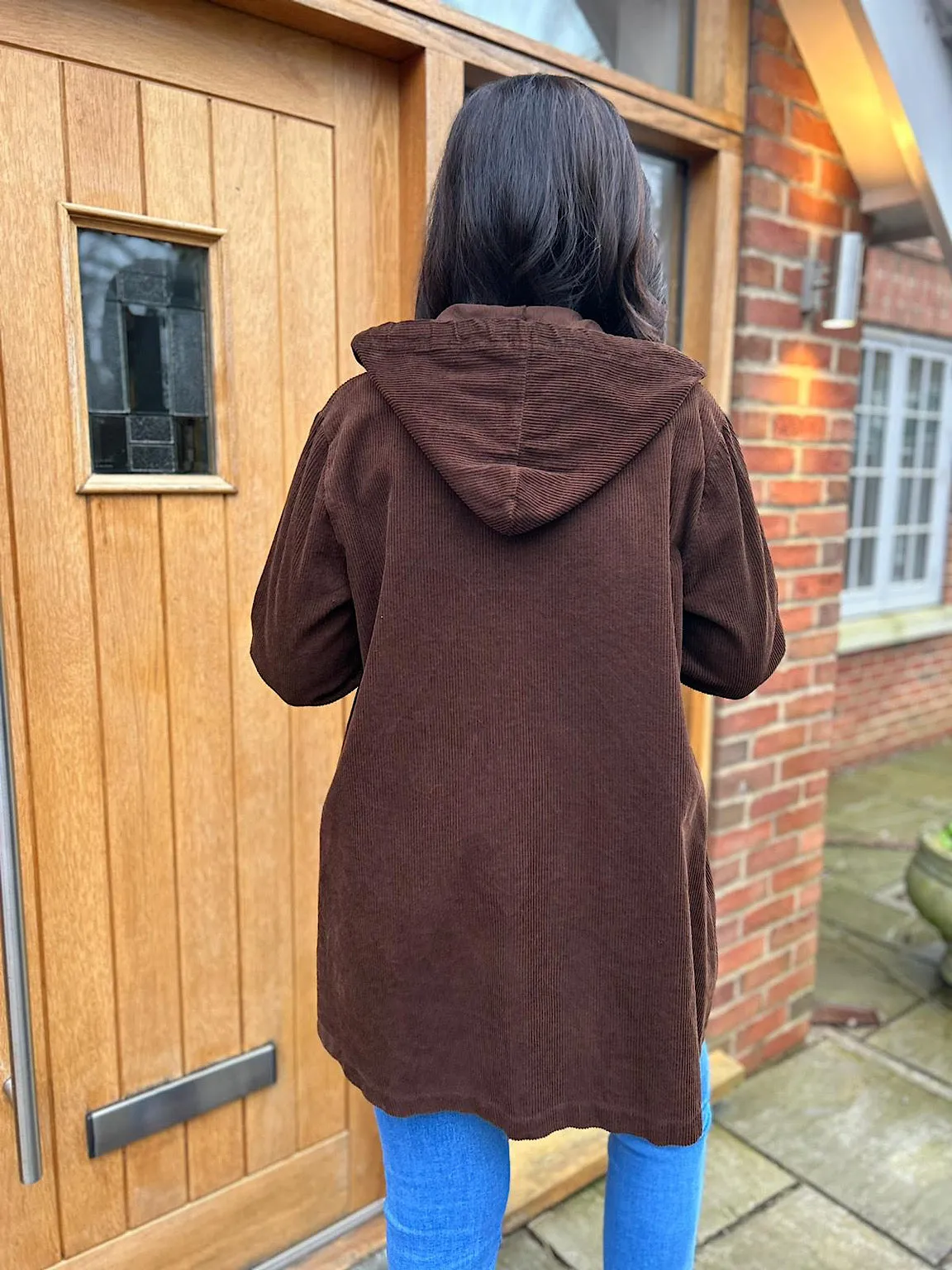 Chocolate Corduroy Hooded Jacket Fiona