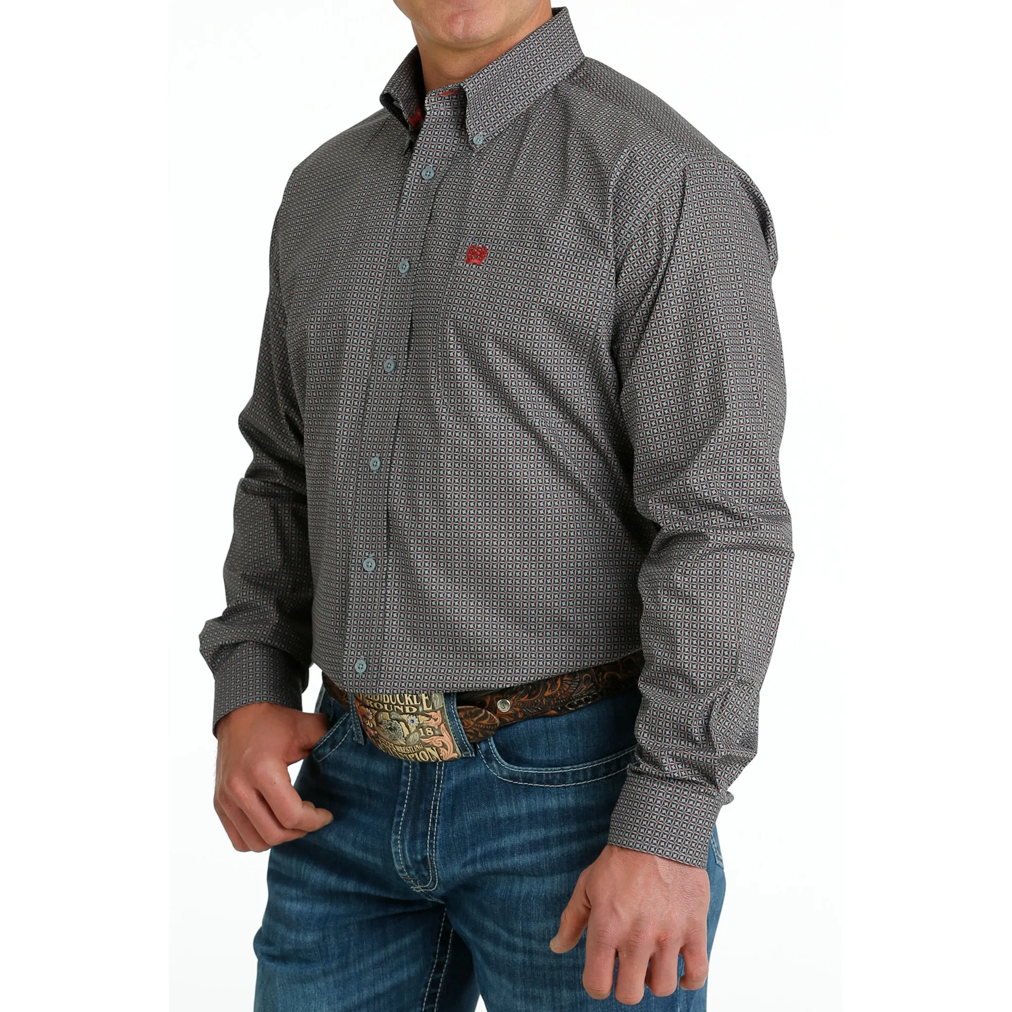 Cinch Men's Grey Geo Print Shirt