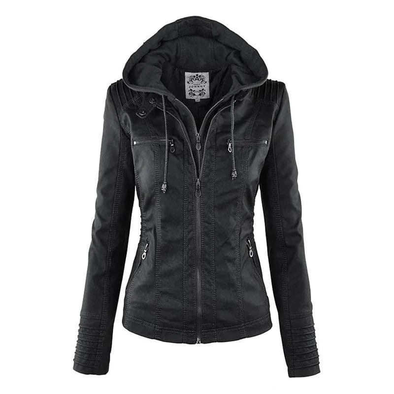 Cool and Edgy Faux Leather Jacket with Gothic Accents