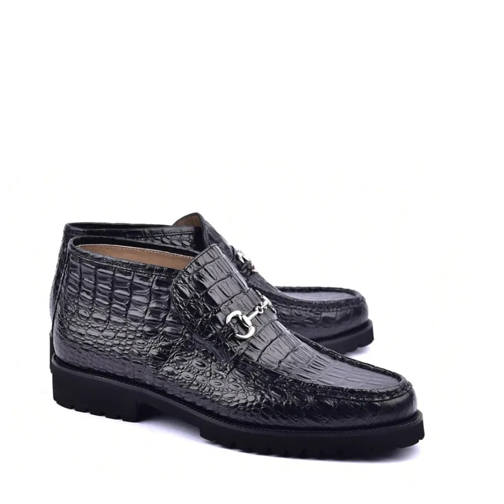 Corrente C03023 5786 Men's Shoes Black Crocodile Print / Calf-Skin Leather Boots (CRT1454)