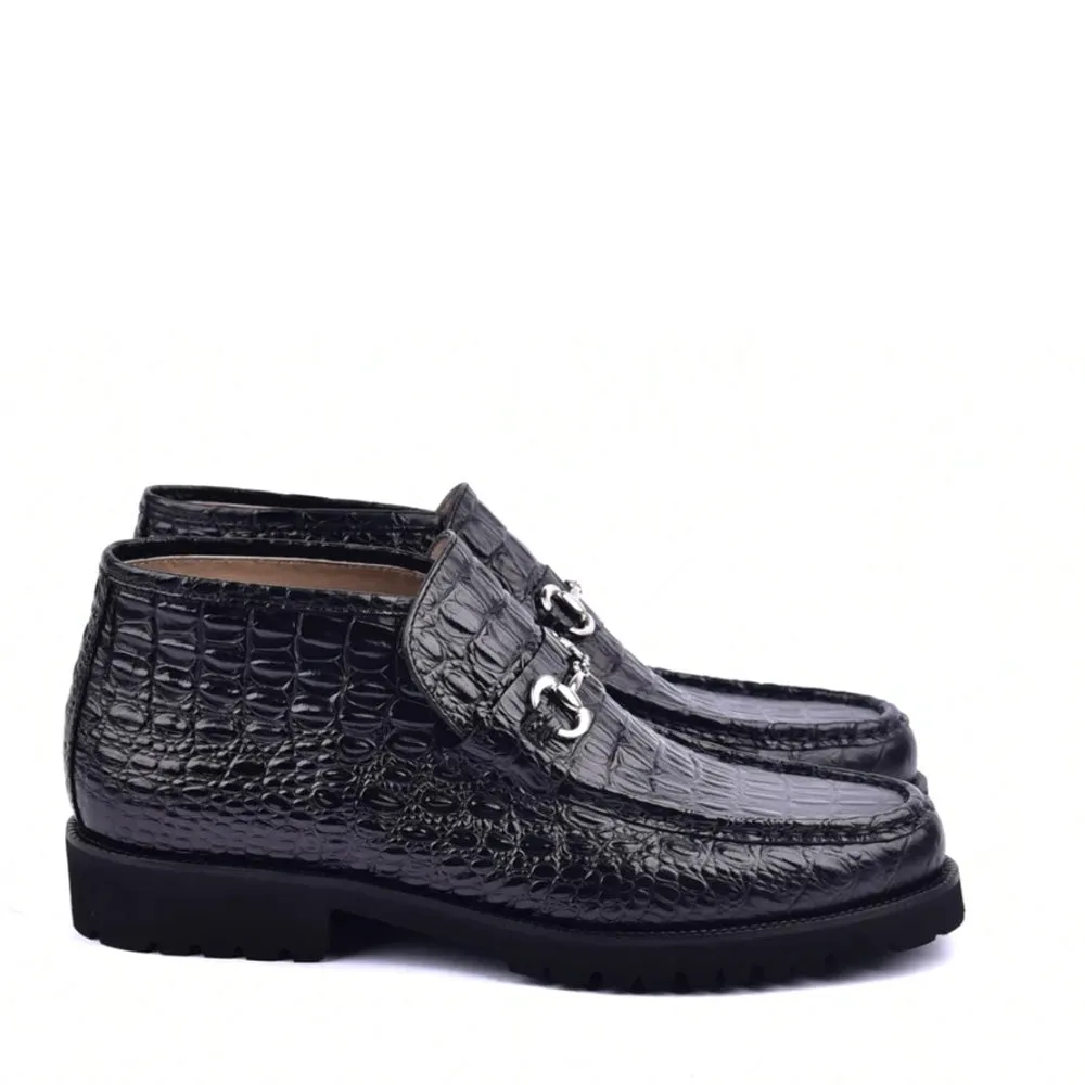 Corrente C03023 5786 Men's Shoes Black Crocodile Print / Calf-Skin Leather Boots (CRT1454)