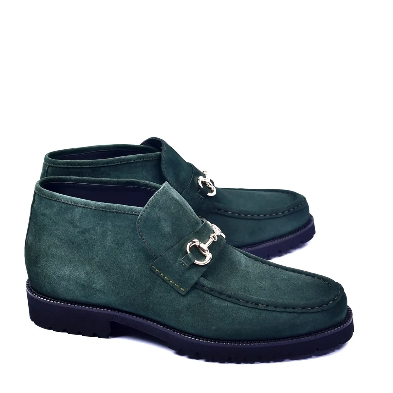 Corrente C03201 5786S Men's Shoes Green Suede Leather Bit Buckle Ankle Boots (CRT1320)